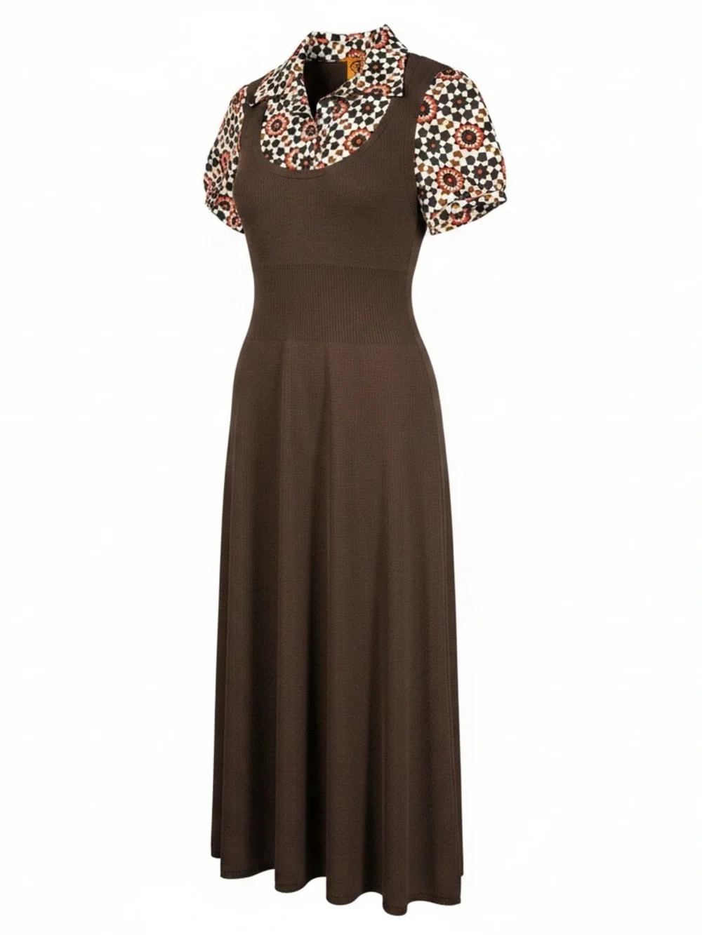 Tory Burch Small 100% Silk Cotton Brown Midi Stretch Sweater Dress Retro 70s